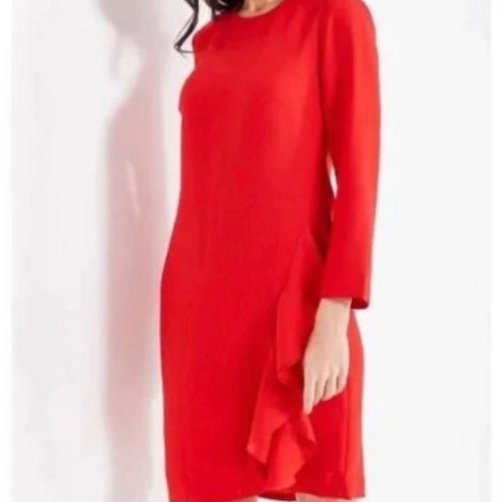 Banana Republic Red Ruffle Sheath Dress Excellent Condition